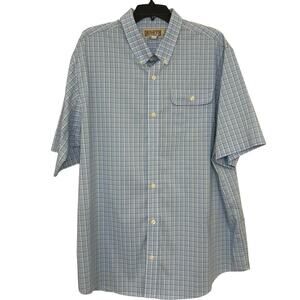 Duluth Trading Company Cotton Coolmax Blue Plaid Short Sleeve Button Down XL